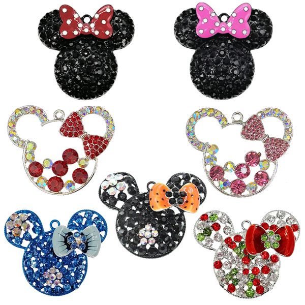 10 pendenti personalizzati PCS / LOT Mix Style Animal Crystal Rhinestone Cartoon Mouse Head Charms per collana Accessori gioielli