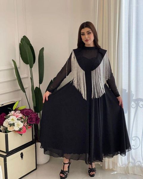 Ethnische Kleidung Ramadan Langes Kleid Marokkanischer Kaftan 2023 Damen Frühling Sommer Big Swing Sexy Hohe Taille Quaste Splice Chiffon Abend