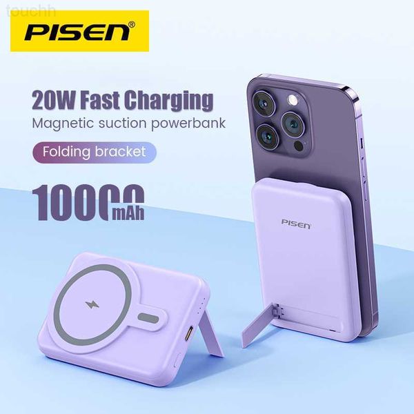Банки питания сотового телефона Pisen Power Bank 10000MAH Магнитный беспроводной банк для iPhone 13 12 14 Mini Pro Max 20 Вт быстрая зарядка портативная внешняя батарея L230731