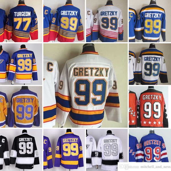 1980 Movie Vintage Hockey 99 Wayne Gretzky Jerseys Embroidery 77 Pierre Turgeon Jersey Black 1995 1996 Blue White