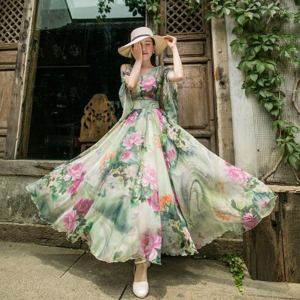 Abiti casual francese vintage sottile stampa floreale midi abito da principessa per le feste elegante fata da festa grande altalena donna primavera 2023 estate