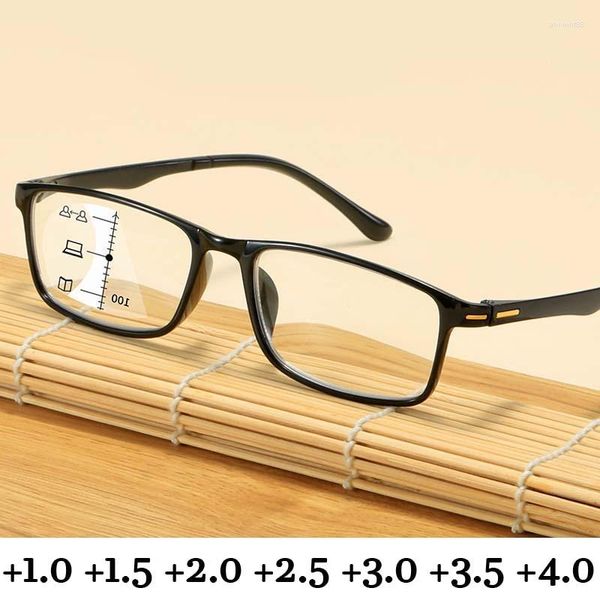 Sonnenbrille Progressive Multifokale Herren-Lesebrille Anti-Blaulicht-Klarlinse Presbyopische Weitnahbrille mit Dioptrien 1,0 bis 4,0