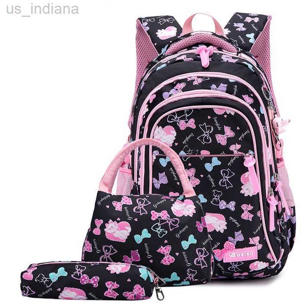 Mochilas escolares Nova bolsa escolar de 3 peças/conjunto com estampa de borboleta adequada para meninas, bolsa escolar primária de náilon à prova d'água, mochila infantil princesa Mochila baby Z230801