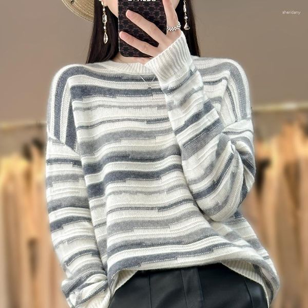 Kadın Sweaters Kaşmir Sweater O-Neck Pullover Saf Yün Günlük Örgü Üstü Korece Sonbahar ve Kış