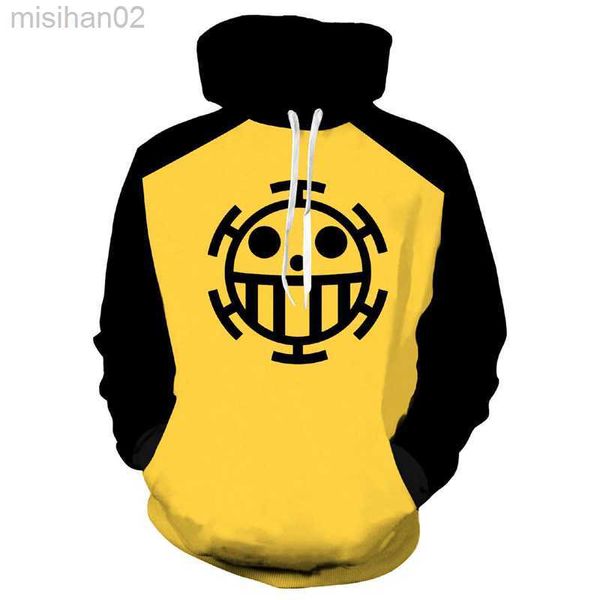 Moletons Masculinos Moletons Anime One Piece 3D Moletons com Capuz Trafalgar Law Cosplay Piratas do Coração Pulôver Fino Moletons Tops Casacos Casaco Outfit HKD230731