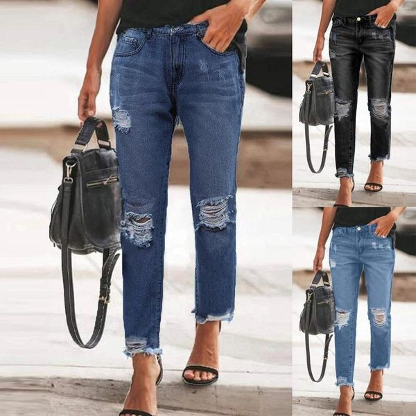 Damen Jeans Mode Harajuku Y2k Koreanische Sommerhose Streetwear Vintage Hose Skinny Ripped Schwarz Ästhetische Mädchenkleidung