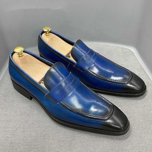 Abendschuhe Große Größe Herren Penny Loafers Leder Blau Braun Business