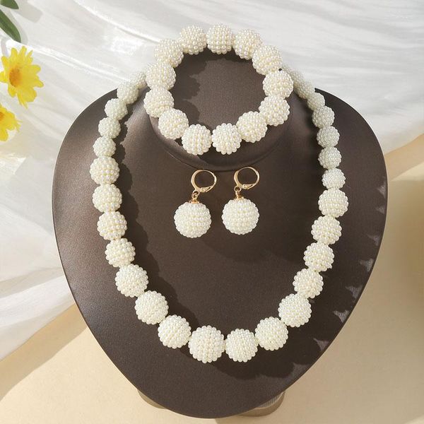 Colar Brincos Conjunto Moda Yangmei Bola Redonda Pulseira Pérola Ear Stud Temperamento Doce Beleza Estilo Jóias Atacado