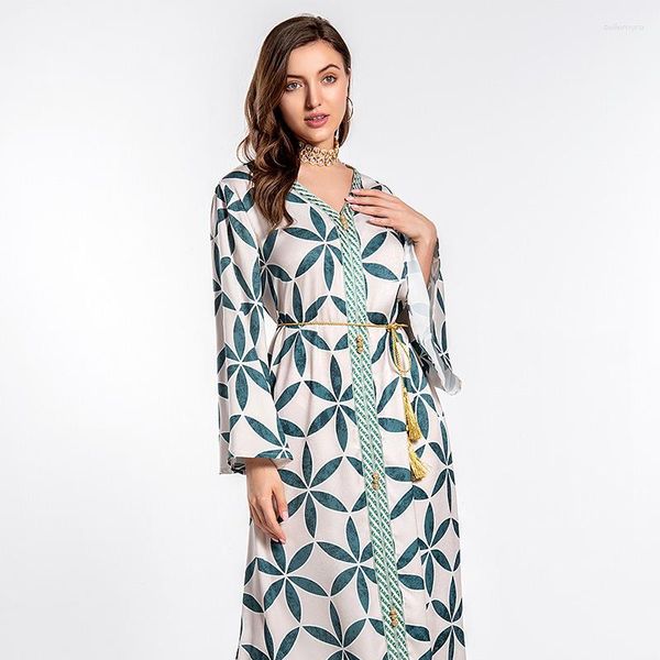 Abbigliamento etnico Jalabiya Green Luxury Floral Dubai Abaya Dress For Women Eid 2023 Marocchino Caftano Turchia Arabo Musulmano Islamico