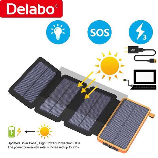 Cellulari Power Bank Pannelli solari multipli Power Bank Ricarica rapida bidirezionale Solar Powerbank Phone Notebook Caricabatterie portatile Lampada LED multiuso SOS L230731