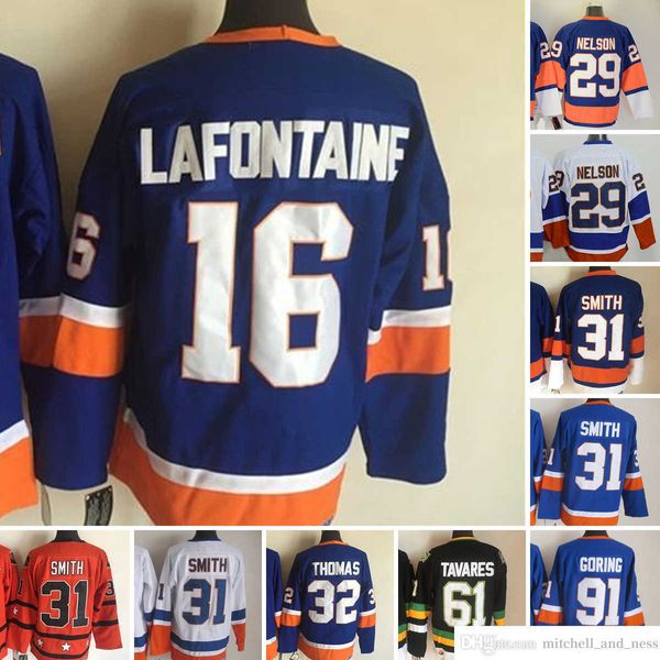 1980 Movie Vintage Hockey 31 Billy Smith Maglie CCM ricamo 29 Brock Nelson 32 Steve Thomas 91 John Tavares 16 Pat Lafontaine Jersey Blue Orange White