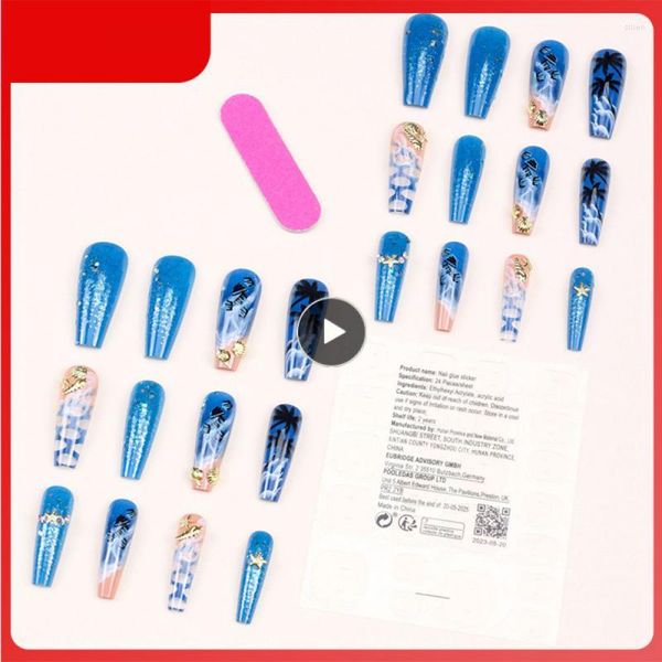 Unghie finte Piccola nail art Rimovibile Spiaggia Disegnato a mano Facile da usare Tagliaunghie stroboscopico indossabile Fai da te Resistente all'usura