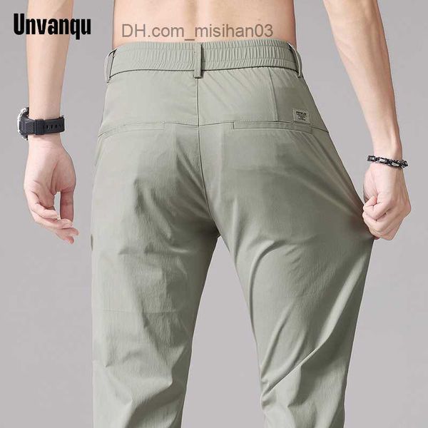 Männer Hosen UNVANQU Marke Kleidung Mode Slim Fit Elastische Grau 2023 Neue Sommer Hosen Lässige und Einzigartige männer einfarbig Business Z230731