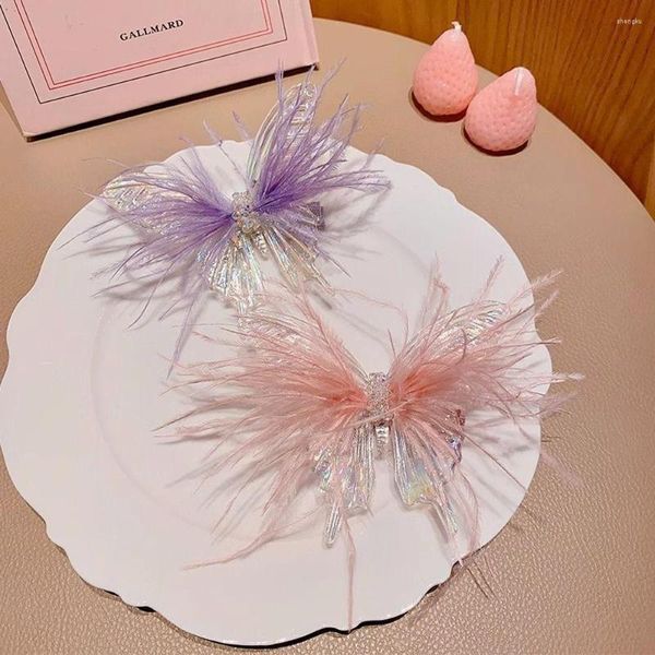 Acessórios de cabelo Alloy Kids Hairpin Sweet Feather Colorido Butterfly Clip Tridimensional Girls Barrettes Headdress