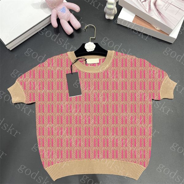 Damen-Strickpullover mit Buchstaben, kurzärmeliges T-Shirt, rosa Pullover, elastische Slim-Fit-Oberteile, Damenbekleidung