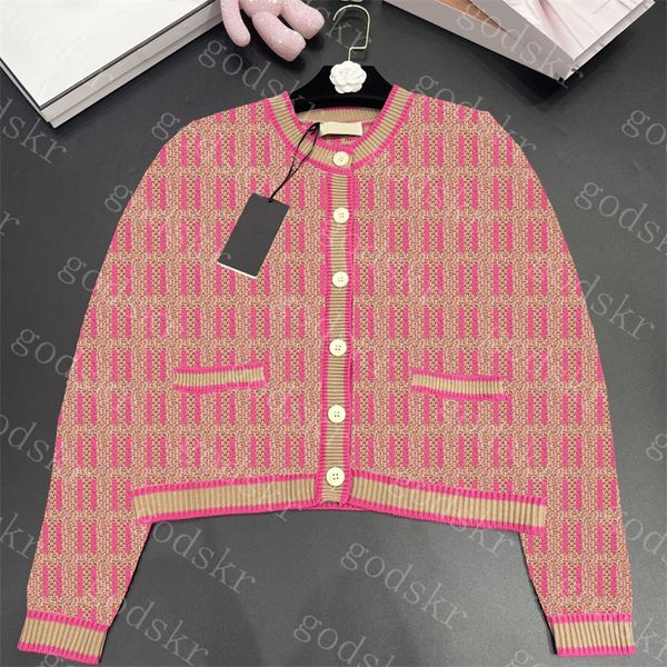 Suéteres Jacquard Rosa Feminino Cardigã Casaco De Malha De Design Suéteres de Manga Longa Tops Roupas Femininas