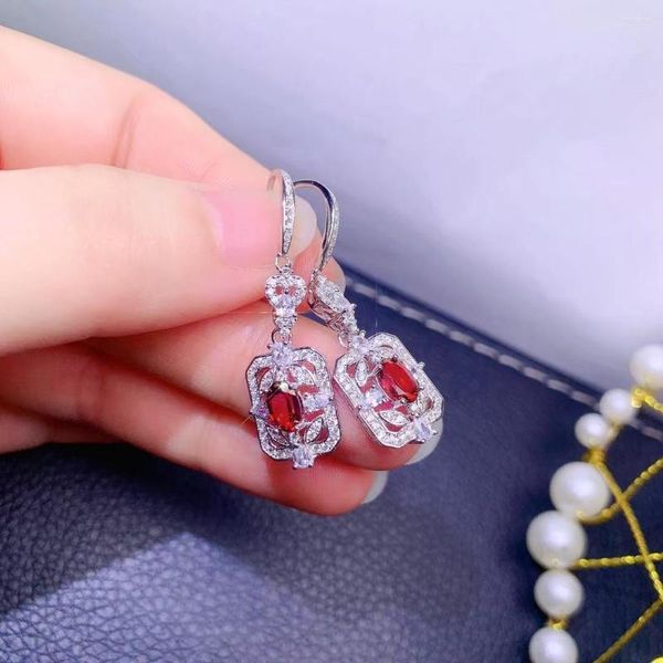 Orecchini pendenti Gioielli squisiti Argento sterling 925 Inserto con pietre preziose naturali Lusso classico da donna Topazio rosso Eardrop Supporto Dete