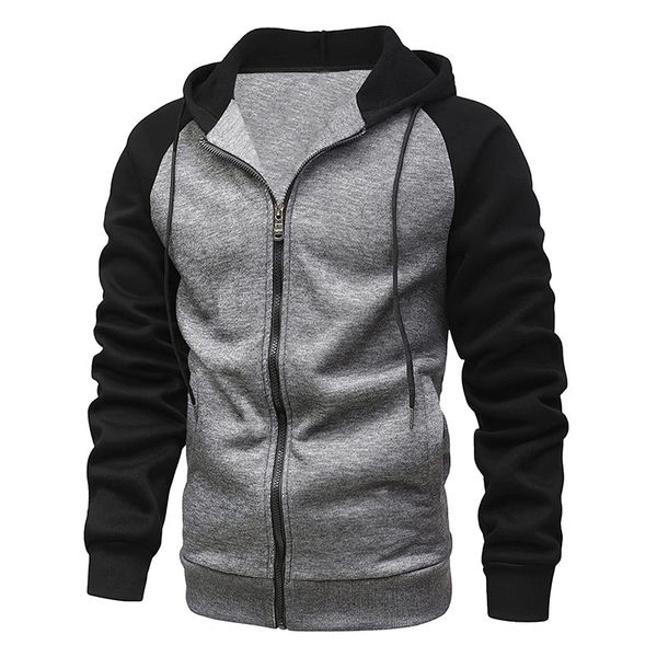 Erkek Hoodies Sweatshirts 2023 Sonbahar Kış Paltosu Renk Bloğu Moda Raglan Sleeve Sweater Sıradan Spor Top Hooded Hardigan Sweatshirt 230731