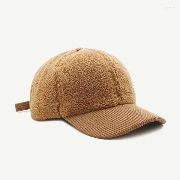 Bonés de bola unissex Boné de beisebol cor sólida Teddy Cashmere Lamb Snapback inverno lazer chapéus quentes para casal