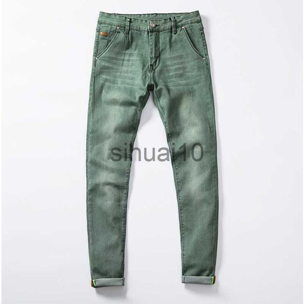 Jeans Masculino 2023 Recém-Moda Jeans Masculino Ajuste Justo Calça Lápis Elástica Cáqui Azul Verde Cor Algodão Marca Jeans Clássico Homens Jeans Skinny J230728