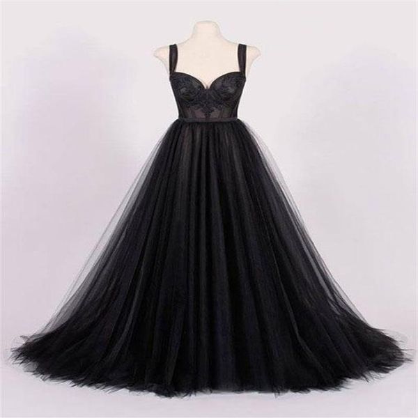 Vestido de noiva gótico vintage evasê preto com alças simples e elegantes vestidos de noiva informais com espartilho colorido nas costas curto Train294i
