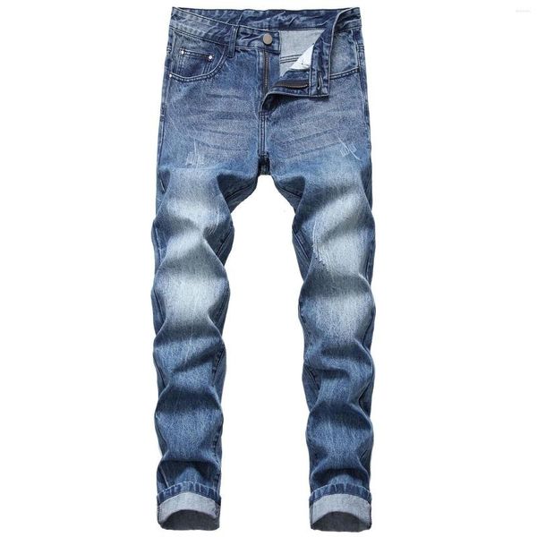 Erkek kot yırtılmış denim konfor streç erkekler için düz bacak ince pantalonlar tasarımcı yüksek kaliteli rahat fit erkek pantolon