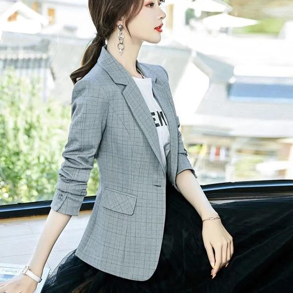 Ternos femininos moda primavera outono xadrez blazer jaqueta feminina 2023 coreano manga longa casual elegante casaco feminino terno agasalhos senhoras tops