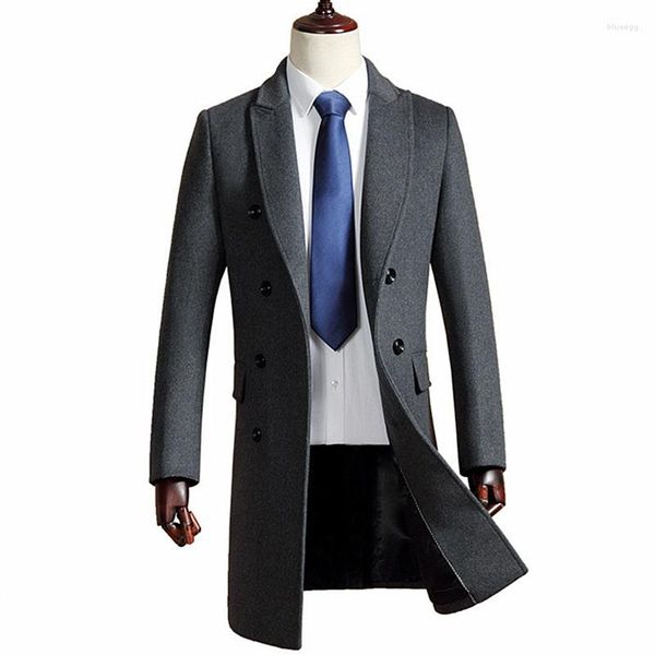 Мужские траншевые пальто шерстяная куртка зимняя двойная грудь длинная секция толстые смеси.