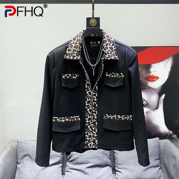 Erkek Ceketler Pfhq Şık Orijinal Tasarımcı Koreli Yakışıklı Patchwork Leopar Modaya Modaya Modeli Kişilik Yüksek Kalite Kat 21F1030 230731