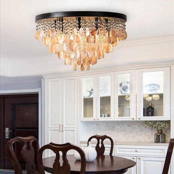 Lustres Lustre Pós-moderno LED Cristal de Luxo Ambiente Luzes Penduradas Simples Criativo Shell Decoração de Casa Fixação para Sala de Estar