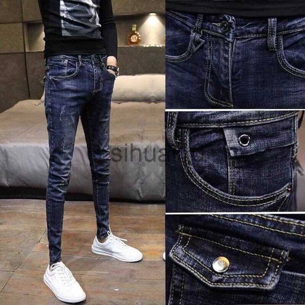 Erkek Kot Moda 2022 Erkekler İlkbahar Yaz İnce Fit Streç Skinny Jeans Erkekler Gençler Kovboy Okulu Dents Adam Sıkı Uzun Kalem Pantolon J230728