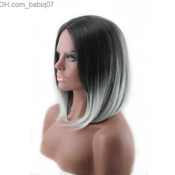 Parrucche sintetiche WoodFestival parrucca corta diritta nero grigio ombre scolpire parrucche per capelli per donna fibra resistente al calore cosplay 35 cm Z230731