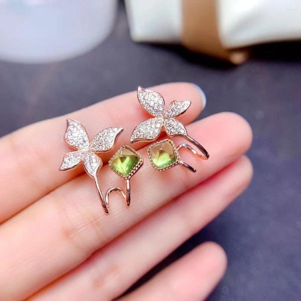 Orecchini a bottone MeiBaPJ Natural Peridot Gemstone Butterfly Real 925 Silver Green Stone Fine Charm Jewelry per le donne