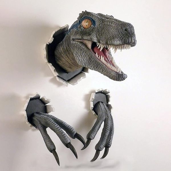 Andere Event -Party -Lieferungen gebrochener Wand Raptor Drei Teile Set Imitation Dinosaurier Dragon Legends Prop 3d Wandmontage Kunst Skulptur Form Statue Home Decor 230729