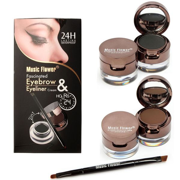 Eye ShadowLiner Combination Music flower 4 em 1 Brown Black Eyeliner Gel Com Pincel Maquiagem Sobrancelha Conjunto Cosméticos à Prova D' Água Delineador 230731