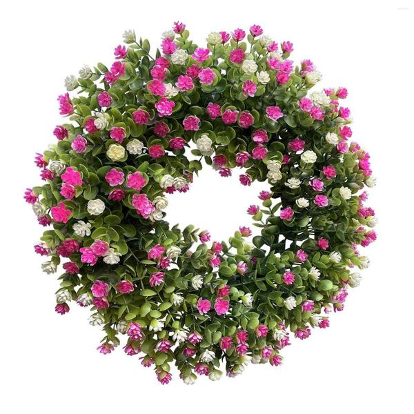 Flores decorativas Festival da Primavera Pó de verão Coroa de flores branca Simulação Porta pendurada Decoração de casa Luzes de Natal ao ar livre