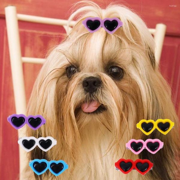 Köpek giyim evcil hayvan aksesuarları gözlük küçük kalp saç tokası süper sevimli saç çiçek tımar