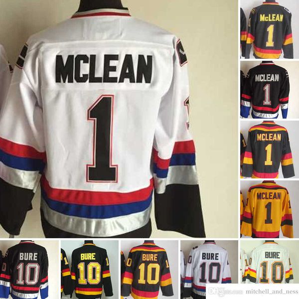 1980 Movie Vintage Hockey 1 Kirk Mclean Jerseys CCM Embroidery 10 Pavel Bure Jersey Preto Amarelo Branco