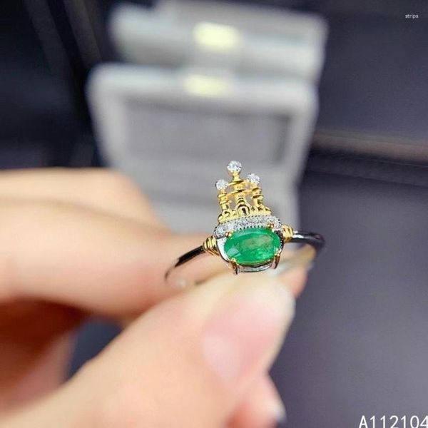 Anelli a grappolo KJJEAXCMY Fine Jewelry 925 Sterling Silver Intarsiato Natural Emerald Women Vintage Trendy Castle Regolabile Gem Ring Support