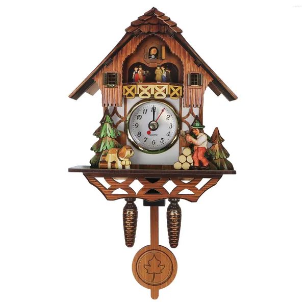 Orologi da parete Orologio a cucù Pendolo in legno Casa della foresta Fatto a mano Vintage rustico per la decorazione