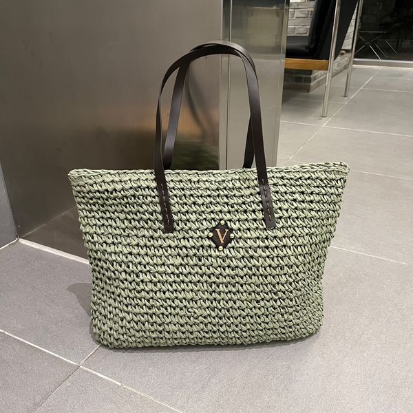 Borsa da spiaggia Borsa di design Borsa tote Borsa in rattan Gita estiva da donna Borsa a tracolla all-in-one Borsa intrecciata a mano in erba di rafia Borsa Borsa di paglia alla moda di marca parigina Mini borsetta 35 cm