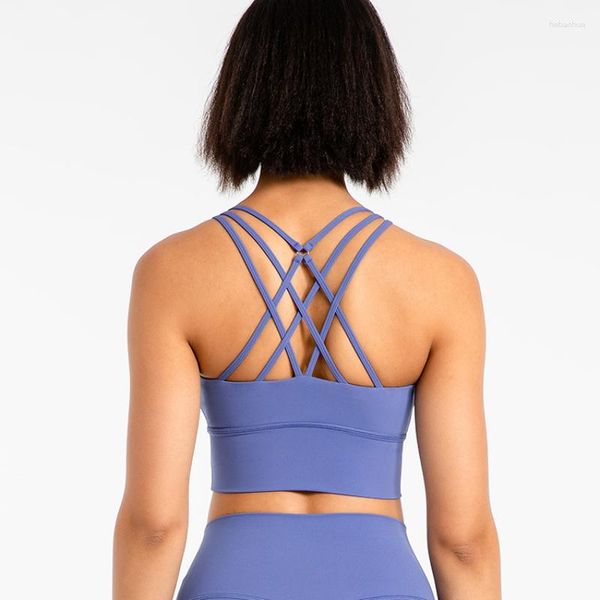 Yoga-Outfit, nacktes Gefühl, Sport-BH für Damen, Fitnessstudio, überkreuzter Rücken, Riemchen-Fitness-Lauf-BH, mittlerer Halt