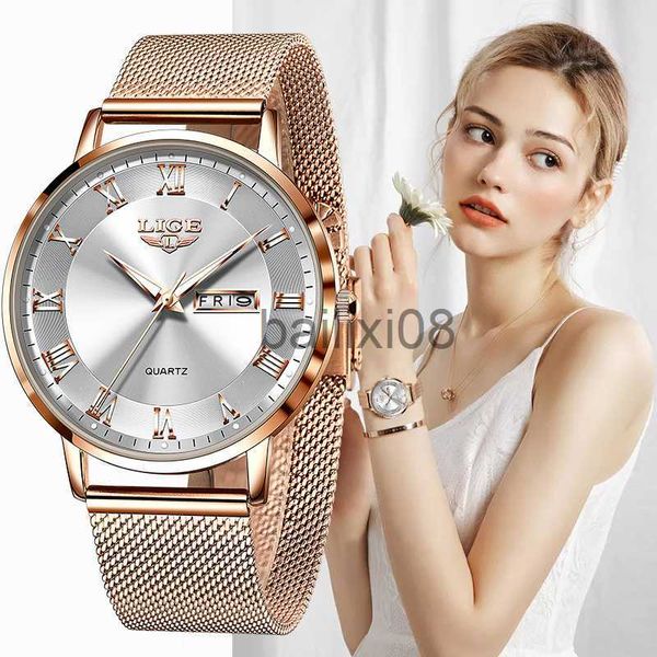Другие часы New Lige Women Ultra-Thin Watch Top Top Brand Luxury Watches Fashion Ladies Clock Thuck Stainele Steel Водонепроницаемые календарные часы+коробка J230728