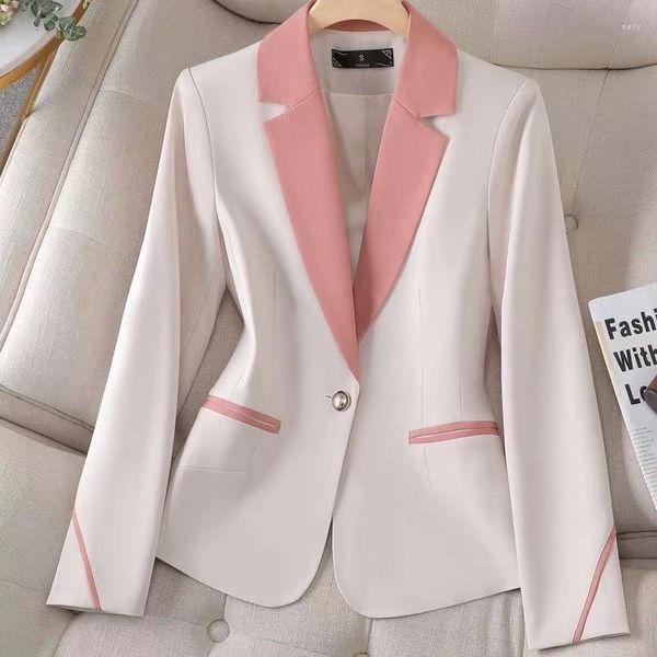 Damenanzüge Frühling Herbst Farbblock Damen Slim Blazer Langarm Single Button Büro Damen Business Arbeitskleidung Formale Jacke Mantel