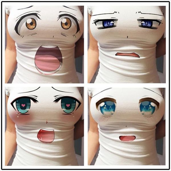Designer 3D Sexy Big Mama Show Mama Big Eyes Expression Bag Feminino Âncora T Manga Curta Tight Fit Destaque Camiseta Feminina Top