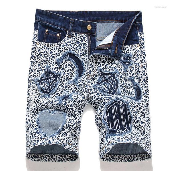 Herren Jeans Sommer Baggy Blue Mode bestickte mittelhohe lässige Denim-Shorts