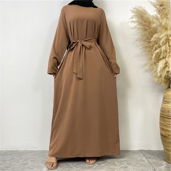 Abbigliamento etnico Musulmano Abaya Donna 2023 Jalabiya Dubai Abiti lunghi marocchini Caftano Abito islamico tinta unita nero Abito saudita Ramadan