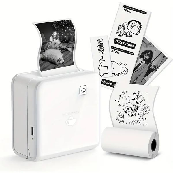 Stampante fotografica M02PRO 300 dpi - Mini stampante portatile termica BT Portabel compatibile con IOS Android, stampante per adesivi per stampa fotografica, graffiti, apprendimento, lavoro