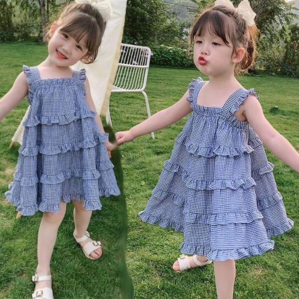 Abiti da ragazza Abbigliamento estivo per bambini 2023 Toddler Moda coreana Casual senza maniche Cute Princess Abito a strati Abbigliamento per bambini BC2277