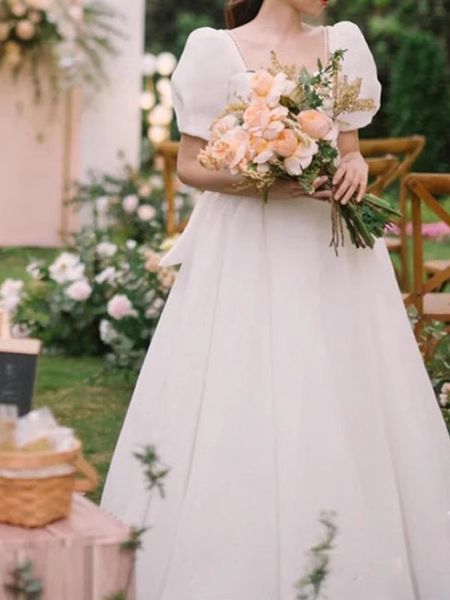 Ballkleid-Hochzeitskleider, elegant, herzförmig, hohe Taille, kurze Ärmel, Reißverschluss hinten, Sweep-Zug, Brautkleider